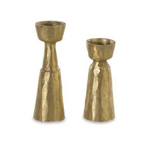 Load image into Gallery viewer, Up close image of nkuku brass jahi candlesticks
